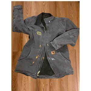 Carhartt Jacket M Coat Sherpa Duck Canvas Chore Distress Fade Paint Rare C61 GVL
